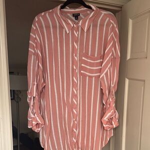 Torrid Pink and White Striped Blouse